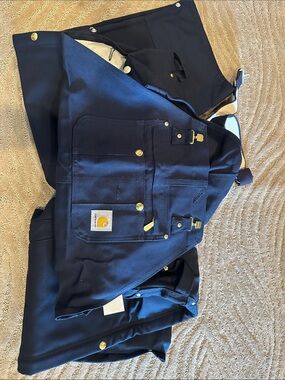 Carhartt Dark Navy Work Bib Overalls with Brass Hardware